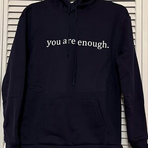 NIP Dear Person Co You Are Enough Double Sided Navy Blue Fleece Hoodie Sz L